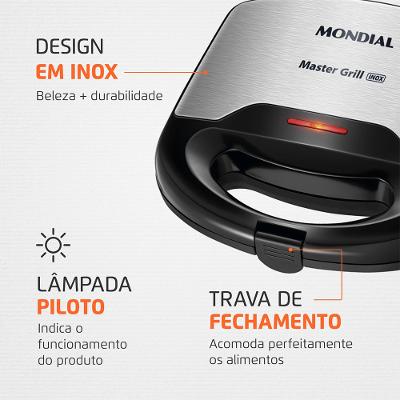 Sanduicheira e Grill Mondial Master S-20 Preto/Inox - 750W 220V