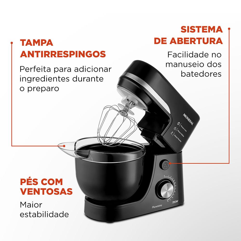 Batedeira Planetária Mondial Preta BP-03-B - 700W 127V - 6