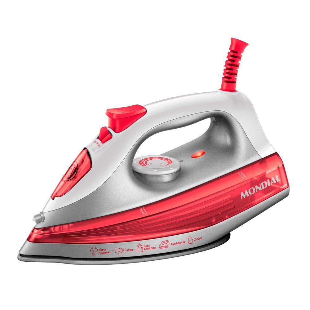 Ferro de Passar Roupa a Vapor Mondial FVN-01-O 1200W Branco e Coral - 127V - 1