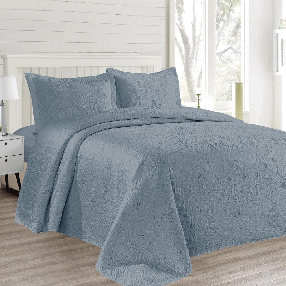 Kit Colcha Casal Boutis Mf Cazza Organic com 3 Peças Azul 210x230cm - 1