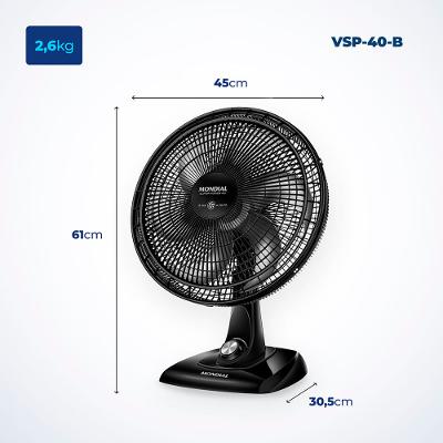 Ventilador de Mesa Mondial 6 Pás Super Power Preto VSP-40-B - 40cm 220V