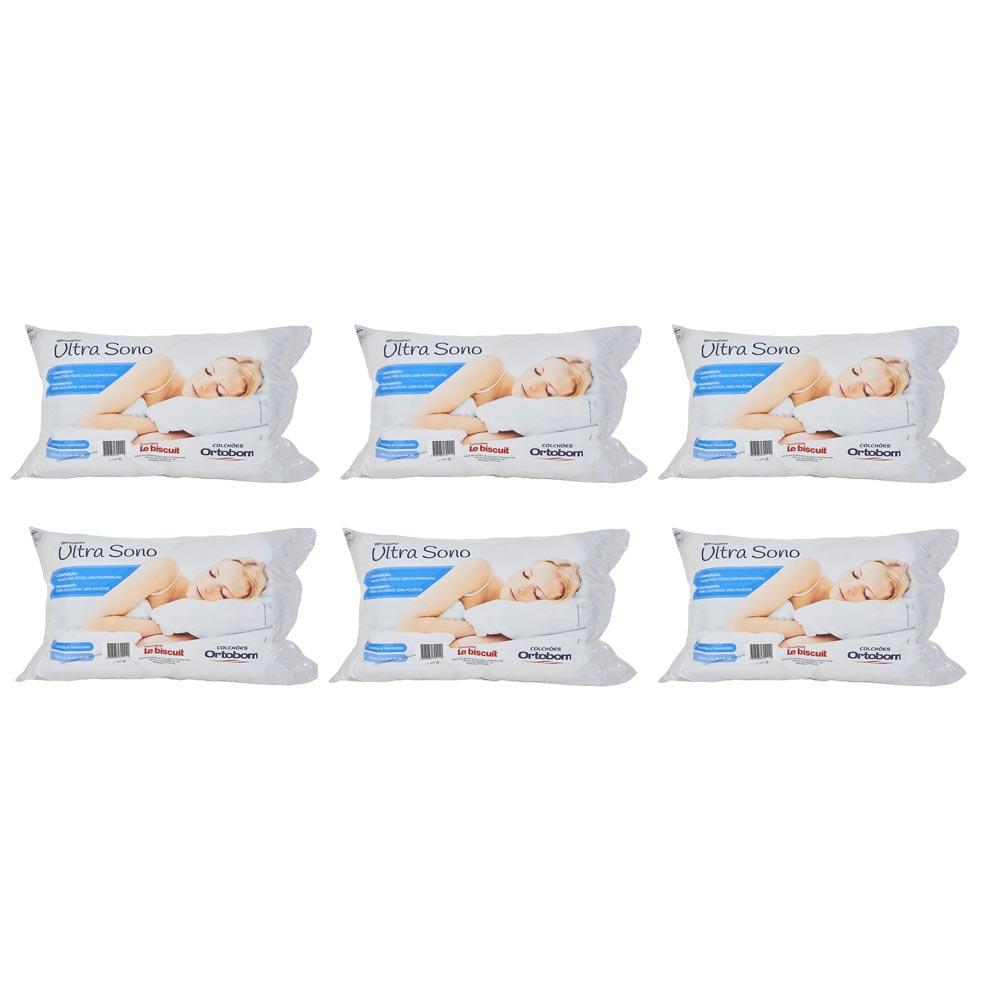 Kit 6 Travesseiros Ortobom Ultra Sono Fibra Siliconada Branco - 1