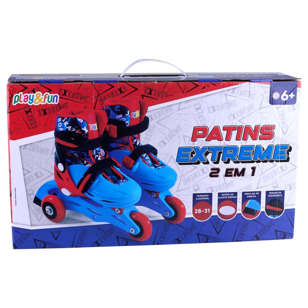 Patins Extreme Tamanho 28 a 31 Play & Fun Azul com Vermelho CV255277 - 9