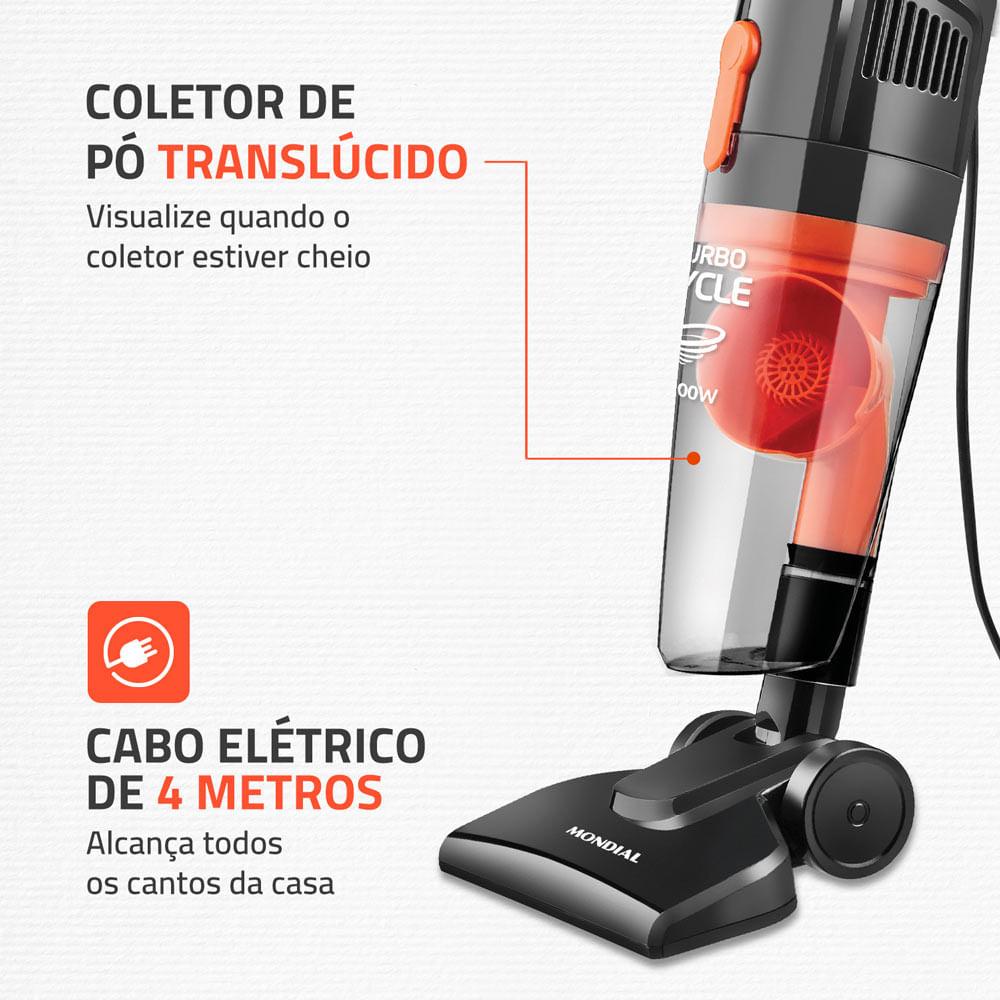 Aspirador de Pó Vertical Mondial Turbo Cycle 1100W AP-35 Preto e Laranja 220V - 4