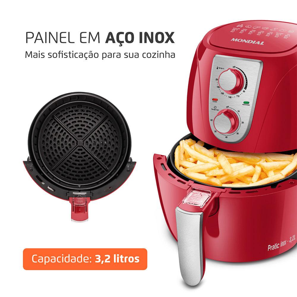 Fritadeira Sem Óleo Air Fryer 3,2L, Mondial Vermelho e Inox 1500W  AF-34-R 127V - 2