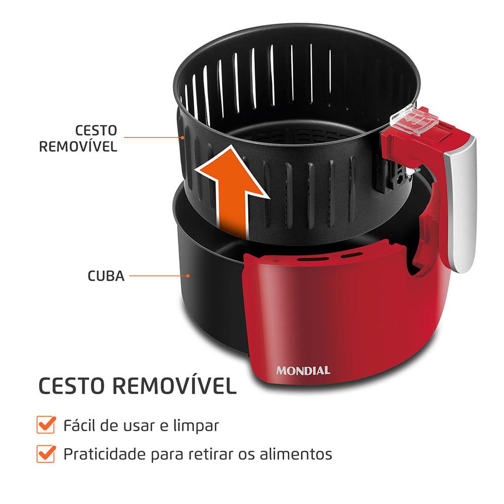 Fritadeira Sem Óleo Air Fryer 3,2L, Mondial Vermelho e Inox 1500W  AF-34-R 127V - 4