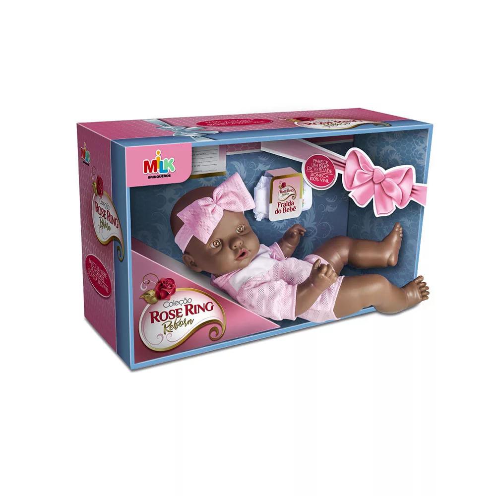 Boneca Milk Rose Ring Bebê Reborn Negra - 6