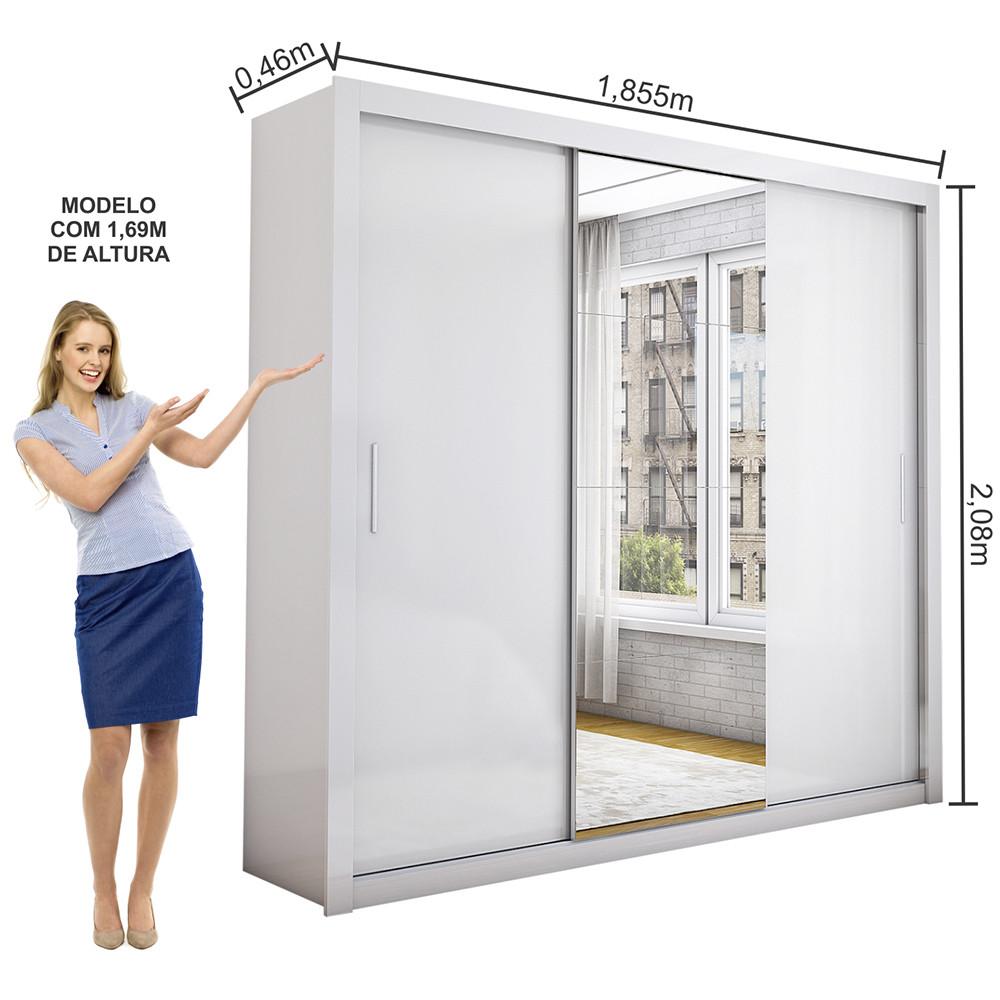 Guarda Roupa Isabela Casal 3 Portas de Correr Com Espelho Luxo Carioca Móveis - 3