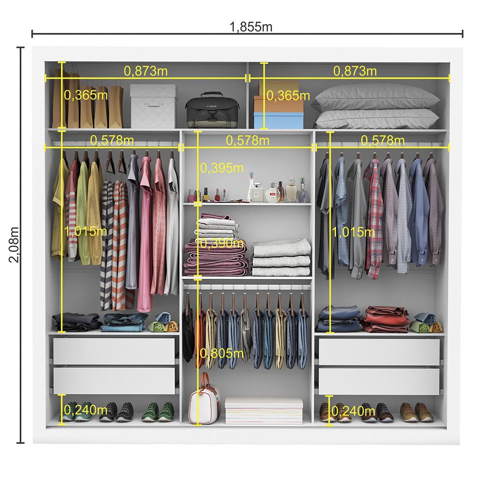 Guarda Roupa Isabela Casal 3 Portas de Correr Com Espelho Luxo Carioca Móveis - 4