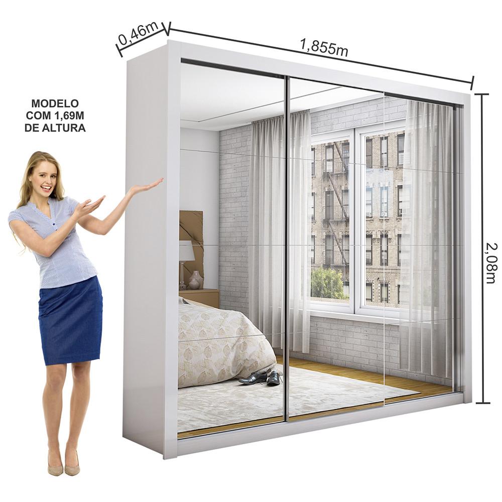 Guarda Roupa Isabela Casal 3 Portas de Correr Com Espelho Master Carioca Móveis - 3