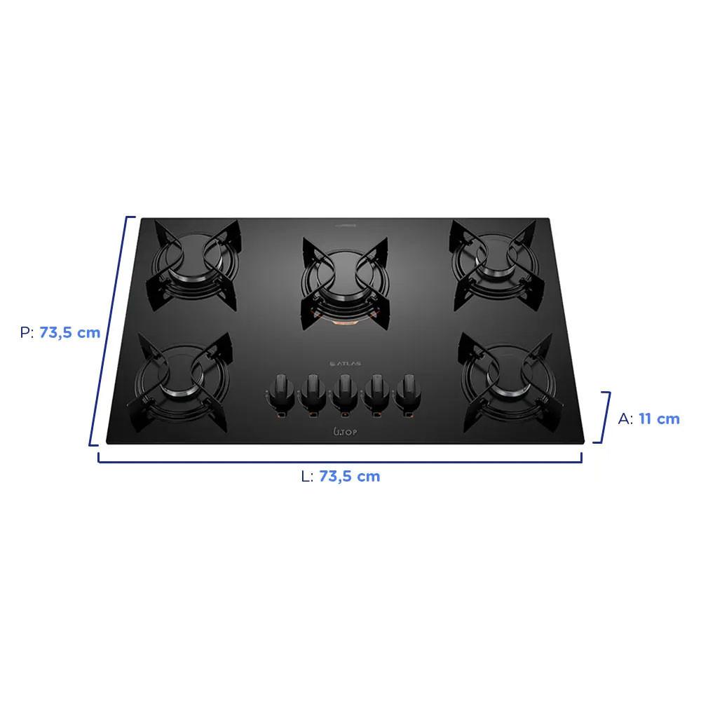 Cooktop U Top 5 Bocas com Mesa de Vidro Atlas - 3