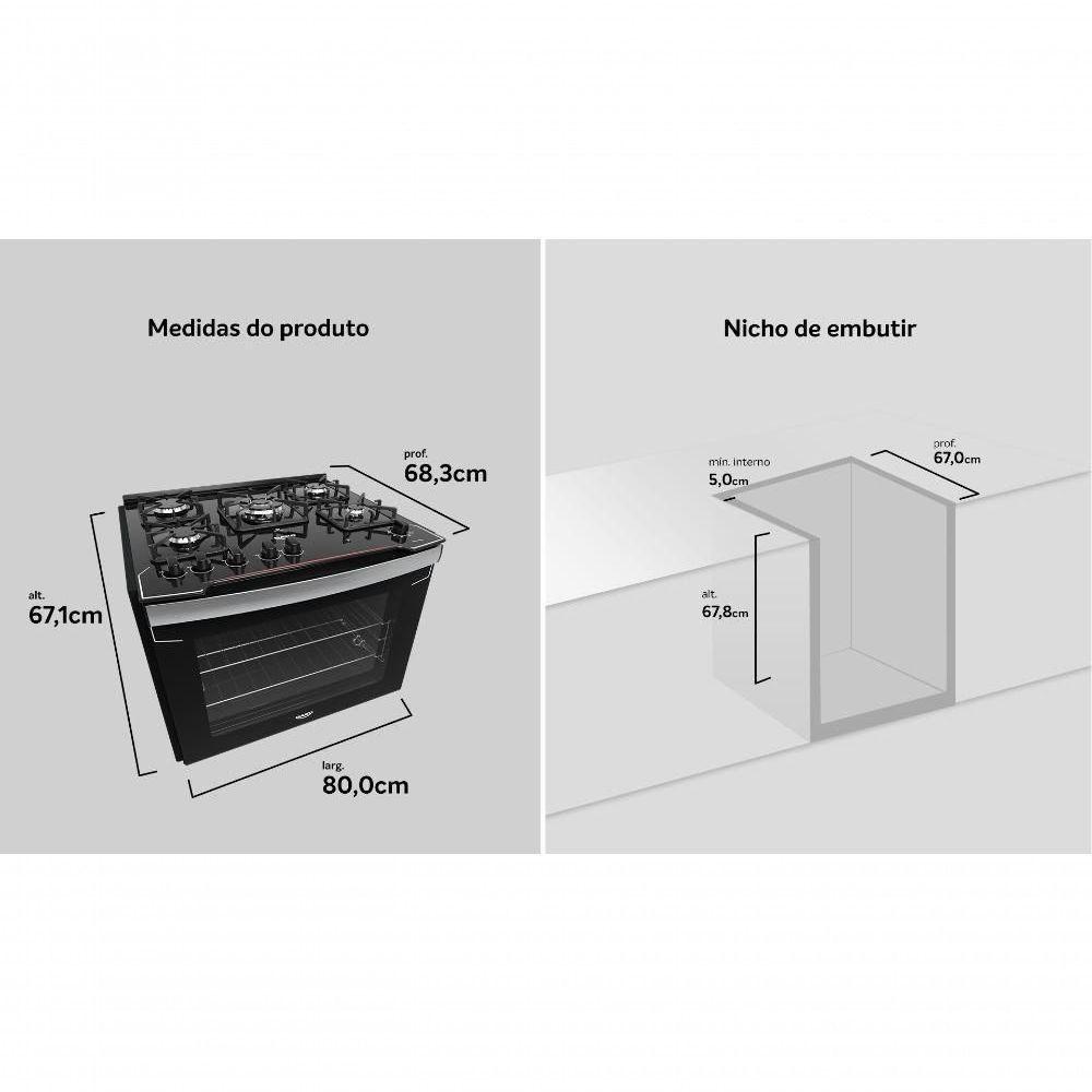 Fogão de Embutir Diplomata 5 Bocas com Mesa de Vidro Dako - 3