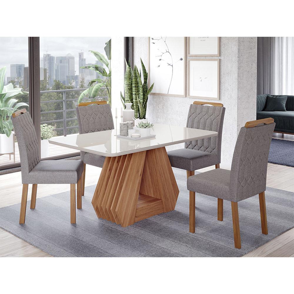 Conjunto Sala de Jantar Ágata Tampo em MDF e Vidro Com 4 Cadeiras Paola Cimol - 1