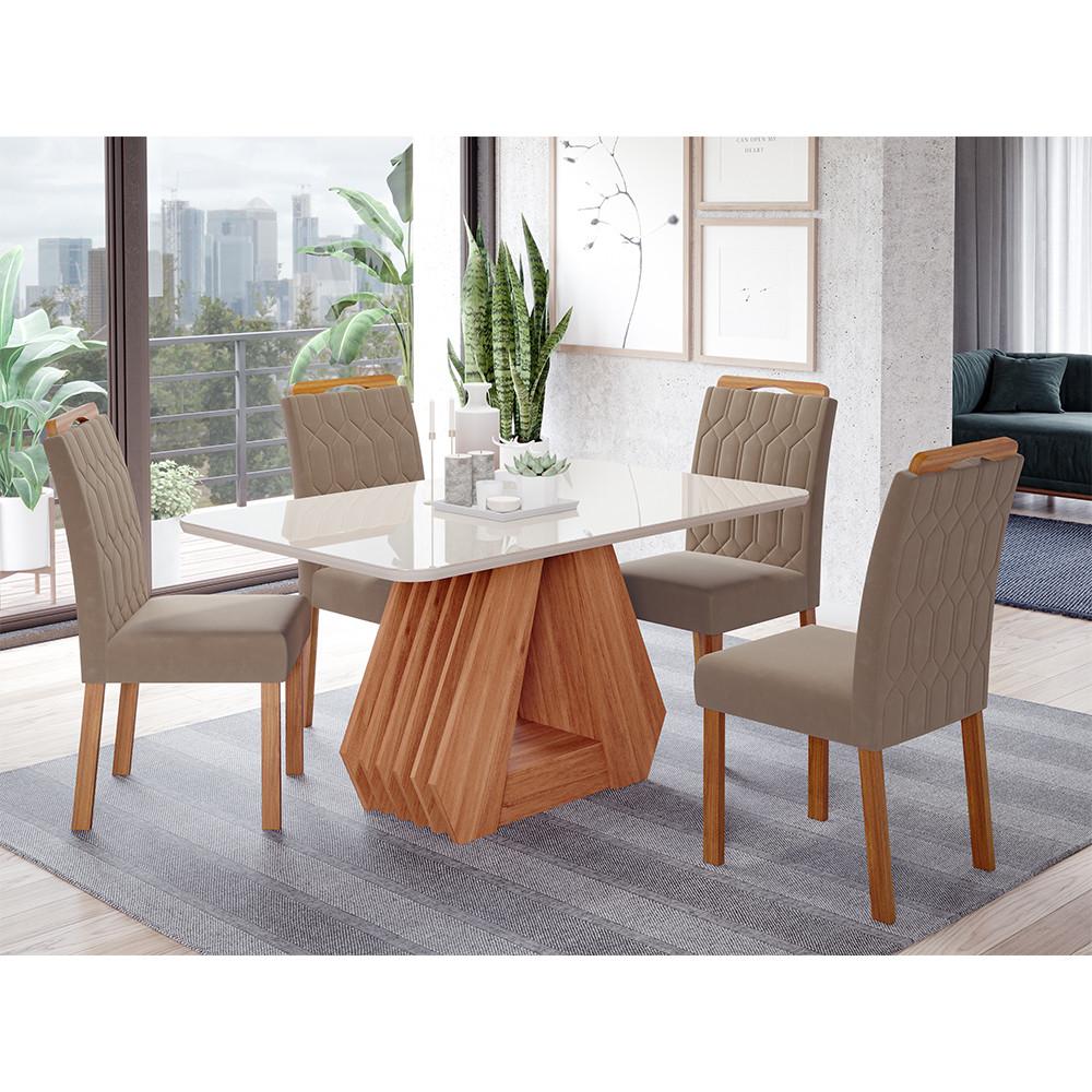 Conjunto Sala de Jantar Ágata Tampo em MDF e Vidro Com 4 Cadeiras Paola Cimol - 1
