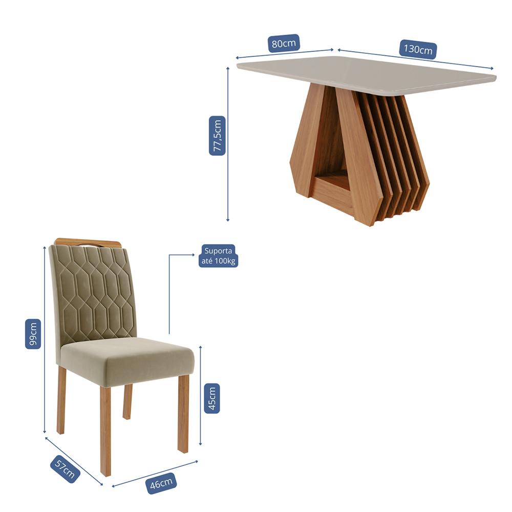 Conjunto Sala de Jantar Ágata Tampo em MDF e Vidro Com 4 Cadeiras Paola Cimol - 3