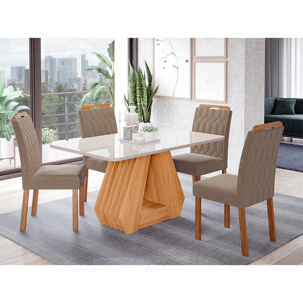 Conjunto Sala de Jantar Ágata Tampo em MDF e Vidro Com 4 Cadeiras Paola Cimol - 1