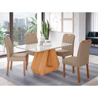Conjunto Sala de Jantar Ágata Tampo em MDF e Vidro Com 4 Cadeiras Paola Cimol