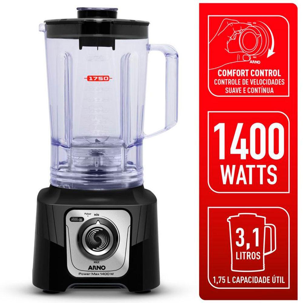 Liquidificador Arno Power Max Comfort LN65 1400W Jarra 3,1L Preto 220V - 2