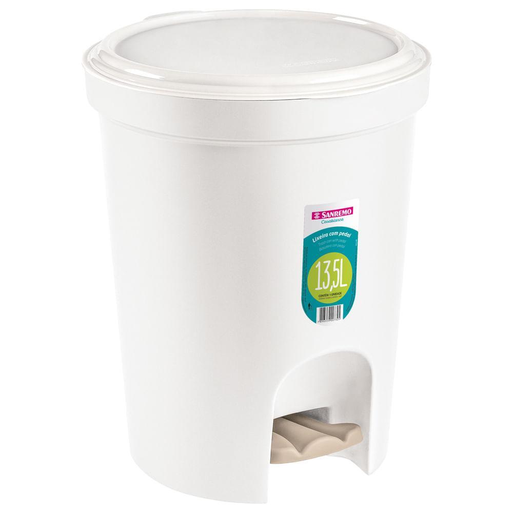 Lixeira Plástica Redonda com Pedal Branca 13,5L Casablanca Sanremo - 1