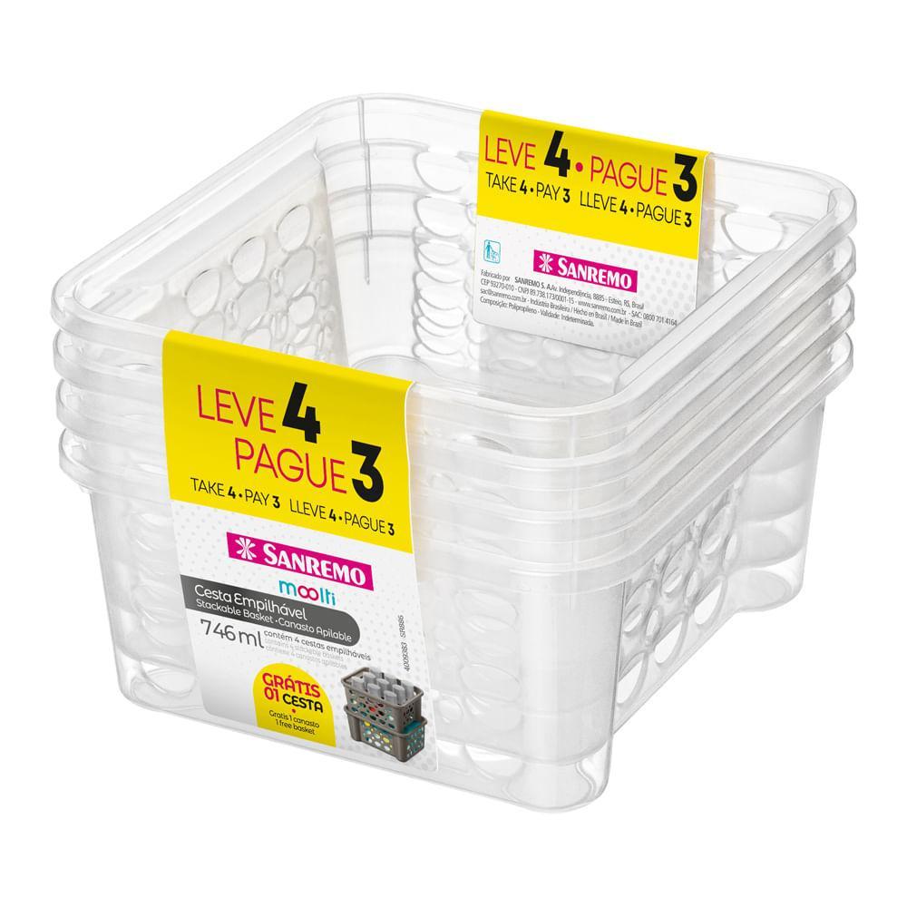Cesta Empilhável Plástico Transparente 746ml Moolti Sanremo Leve 4 Pague 3 - 1