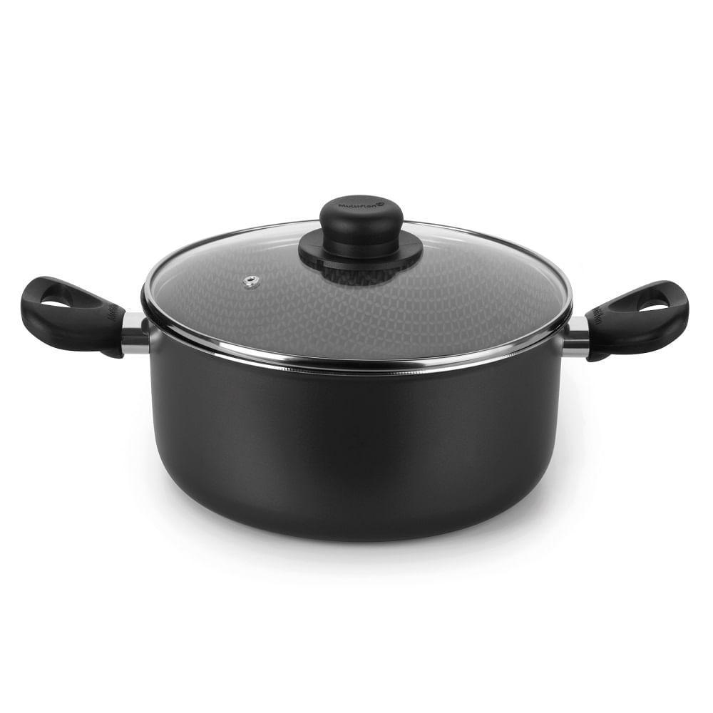 Caçarola Antiaderente Ultra em Alumínio com Tampa de Vidro Preta Gourmet Multiflon 20cm - 1
