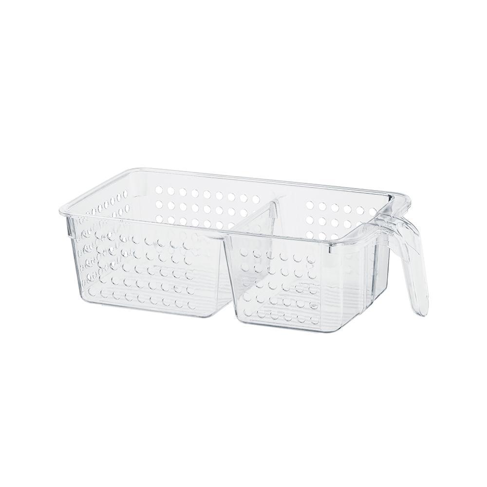 Cesto Organizador Plástico Multiuso com Cabo e 2 Divisórias Transparente Utti Ordene - 1