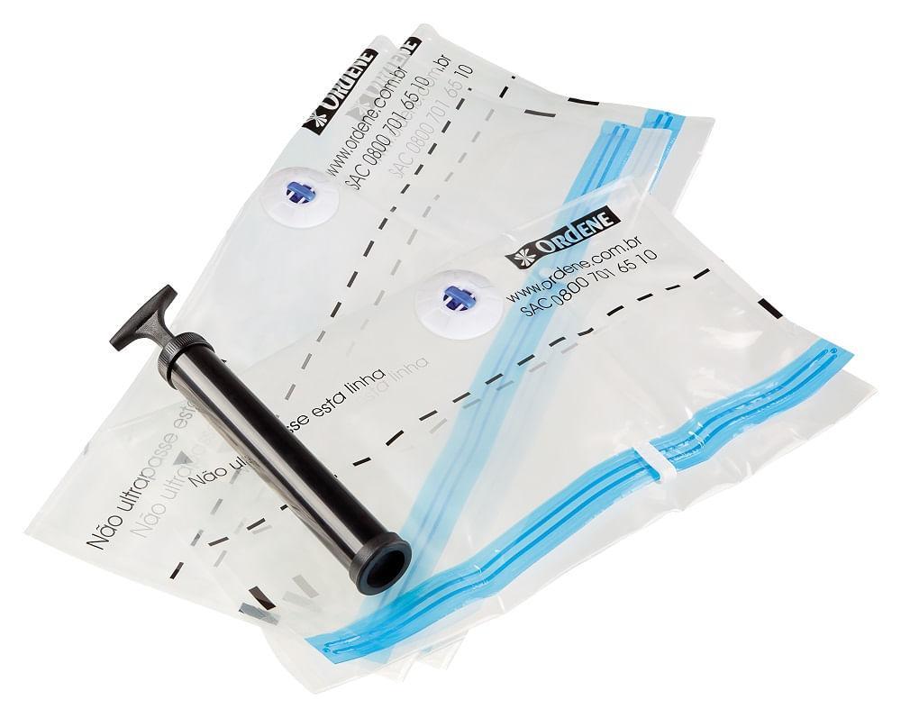 Kit de Saco a Vácuo Organizador 4 Médios 45x65cm Transparente Vac Bag Ordene + Bomba de Ar - 2