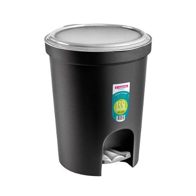 Lixeira Plástica Redonda com Pedal Preta/Prata 13,5L Sanremo