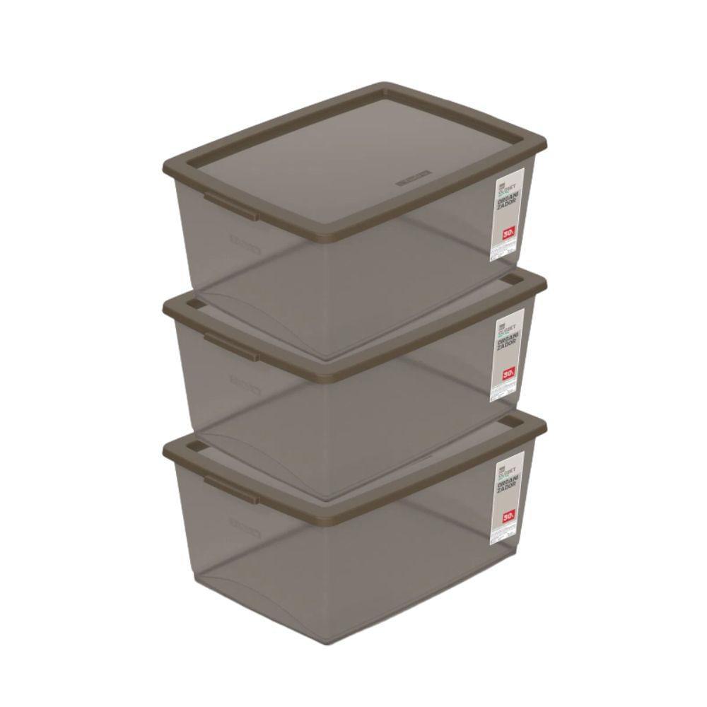 Kit Caixa Organizadora 30L My Closet Camurça 3un - 1