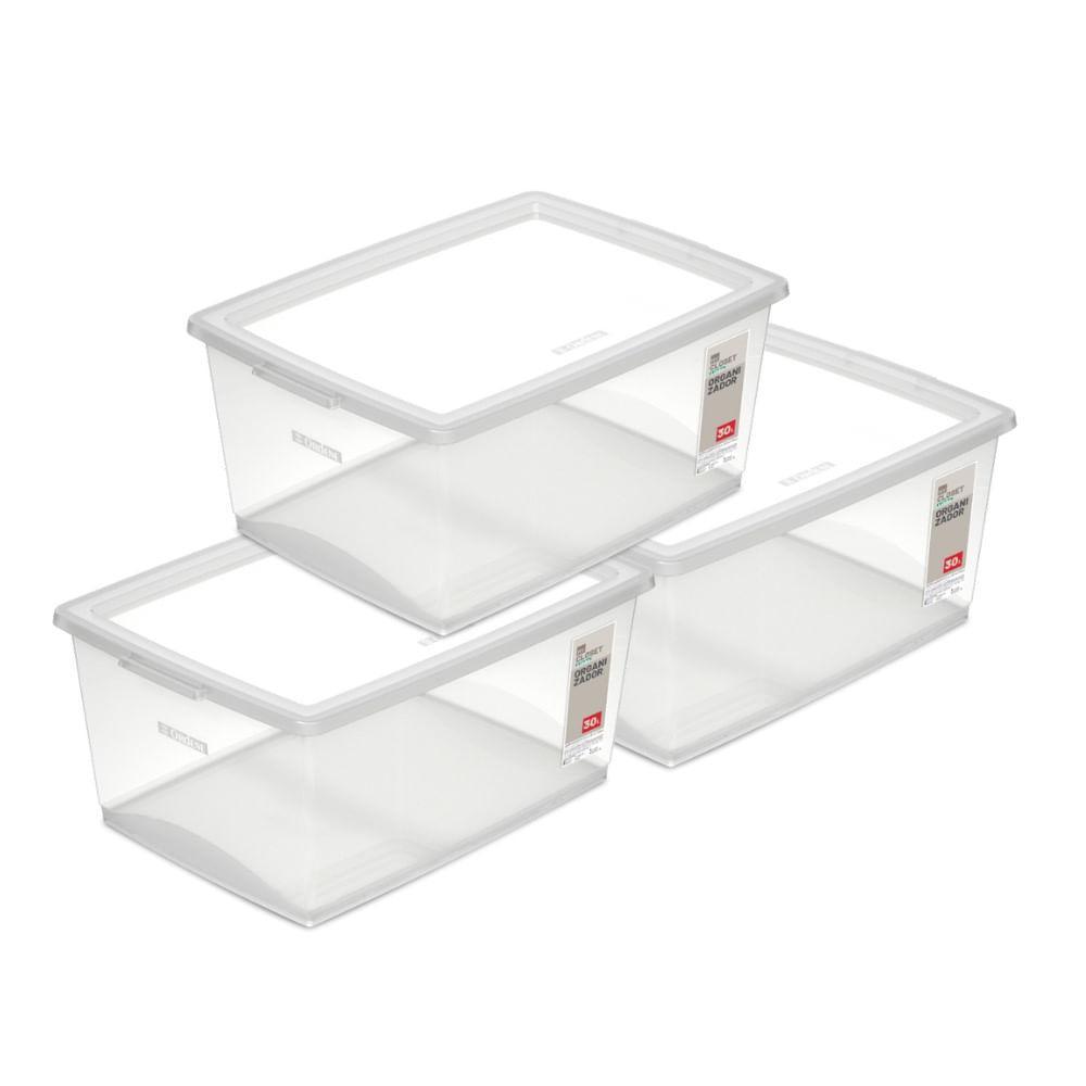 Kit Caixa Organizadora 30L My Closet Cristal 3un - 1