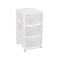 Gaveteiro Plástico Retangular Estreito com 3 Gavetas Médias e Rodas Branco/Transparente Log Ordene - 1