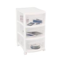 Gaveteiro Plástico Retangular Estreito com 3 Gavetas Médias e Rodas Branco/Transparente Log Ordene - 2