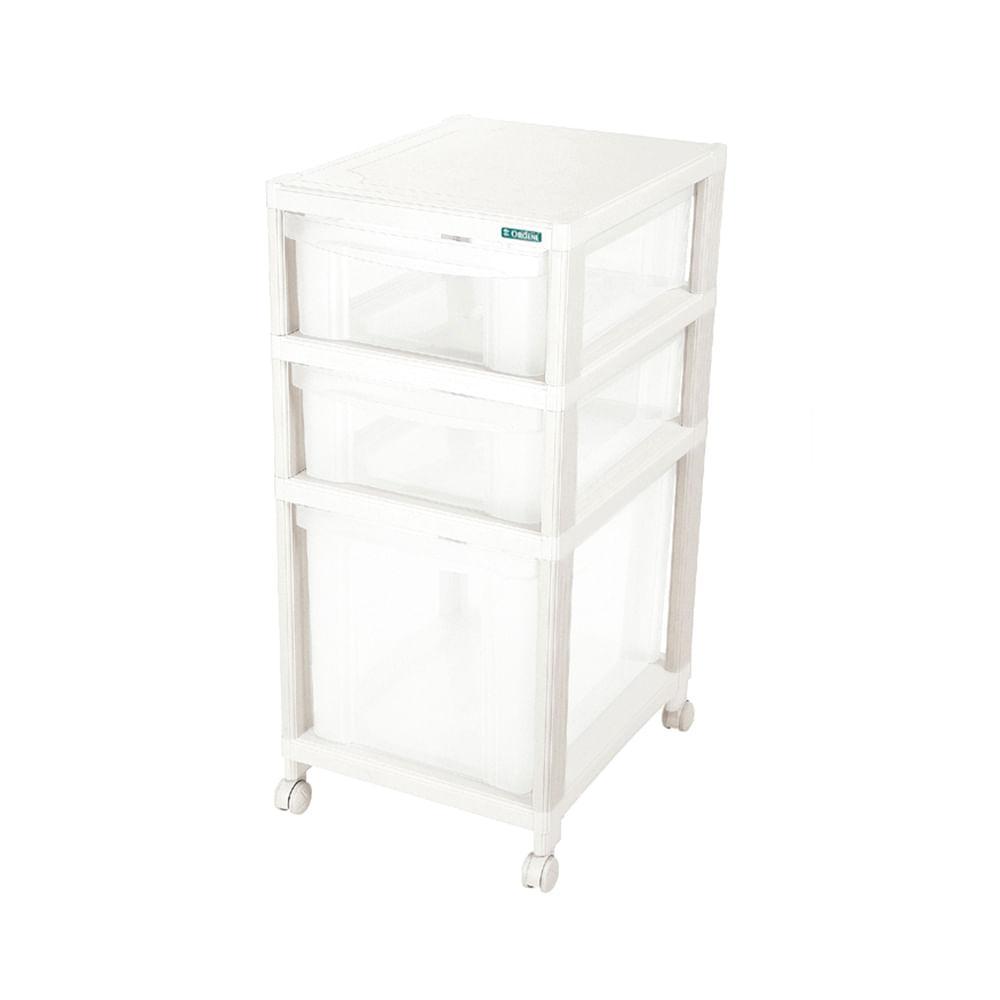 Gaveteiro Plástico Retangular Médio com 2 Gavetas Baixas e 1 Alta e Rodas Branco/Transparente Log Ordene - 1