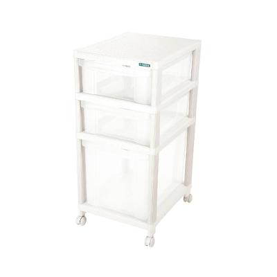 Gaveteiro Plástico Retangular Médio com 2 Gavetas Baixas e 1 Alta e Rodas Branco/Transparente Log Ordene