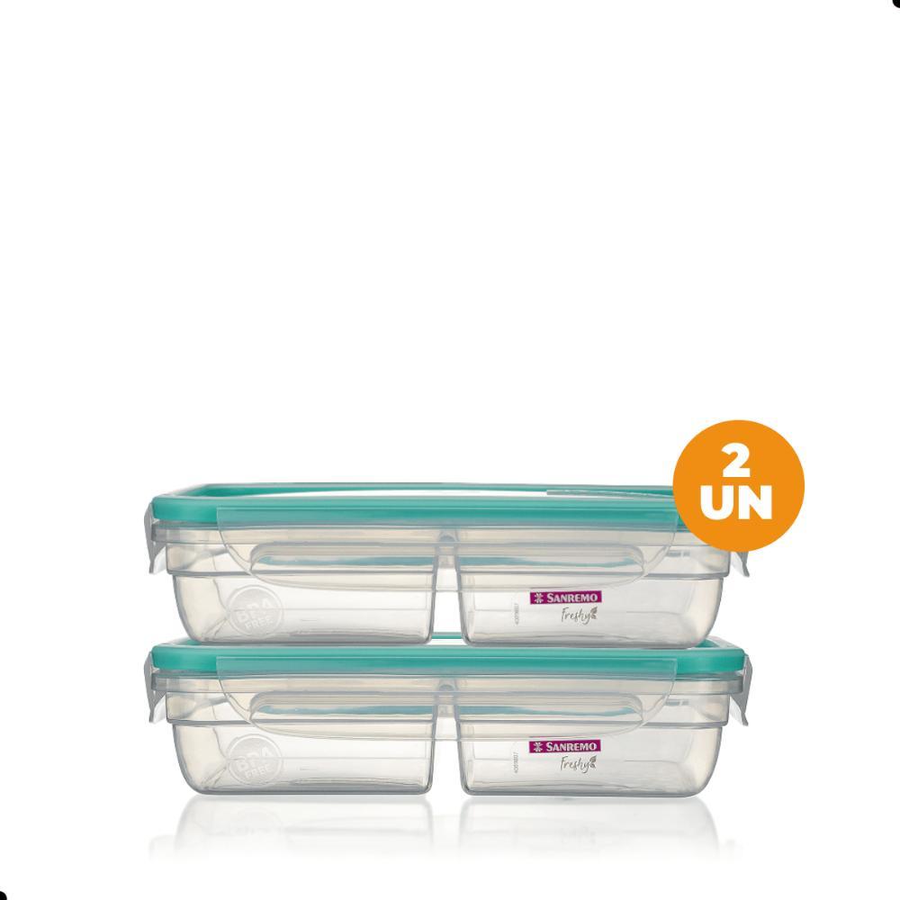 Kit 2 Potes Plásticos com Travas Hermético Divisória 730ml Verde Sanremo - 1