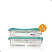 Kit 2 Potes Plásticos com Travas Hermético Divisória 730ml Verde Sanremo - 1