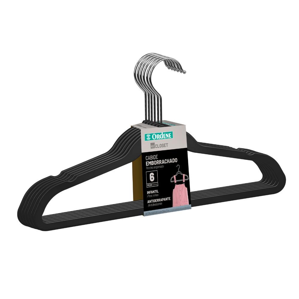 Cabide Emborrachado Infantil Preto 28cm My Closet Ordene 6 Unidades - 1