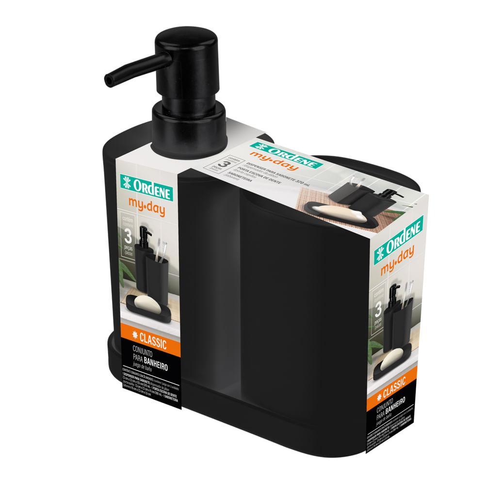 Conjunto para banheiro 3 peças Plástico Preto My Day Ordene - 1