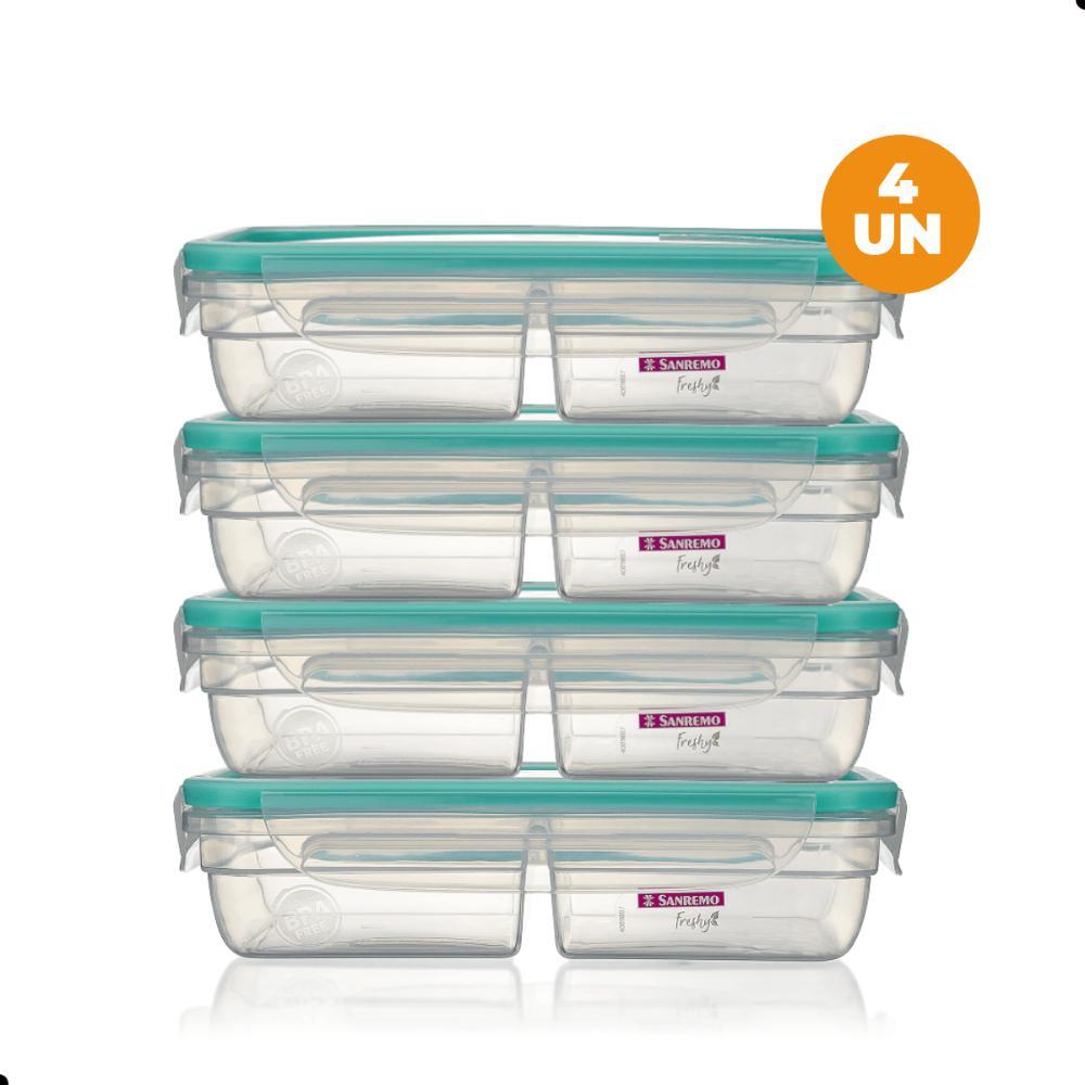 Kit 4 Potes Plásticos com Travas Hermético Divisória 730ml Verde Sanremo - 1