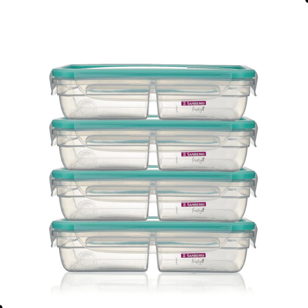 Kit 4 Potes Plásticos com Travas Hermético Divisória 730ml Verde Sanremo - 2