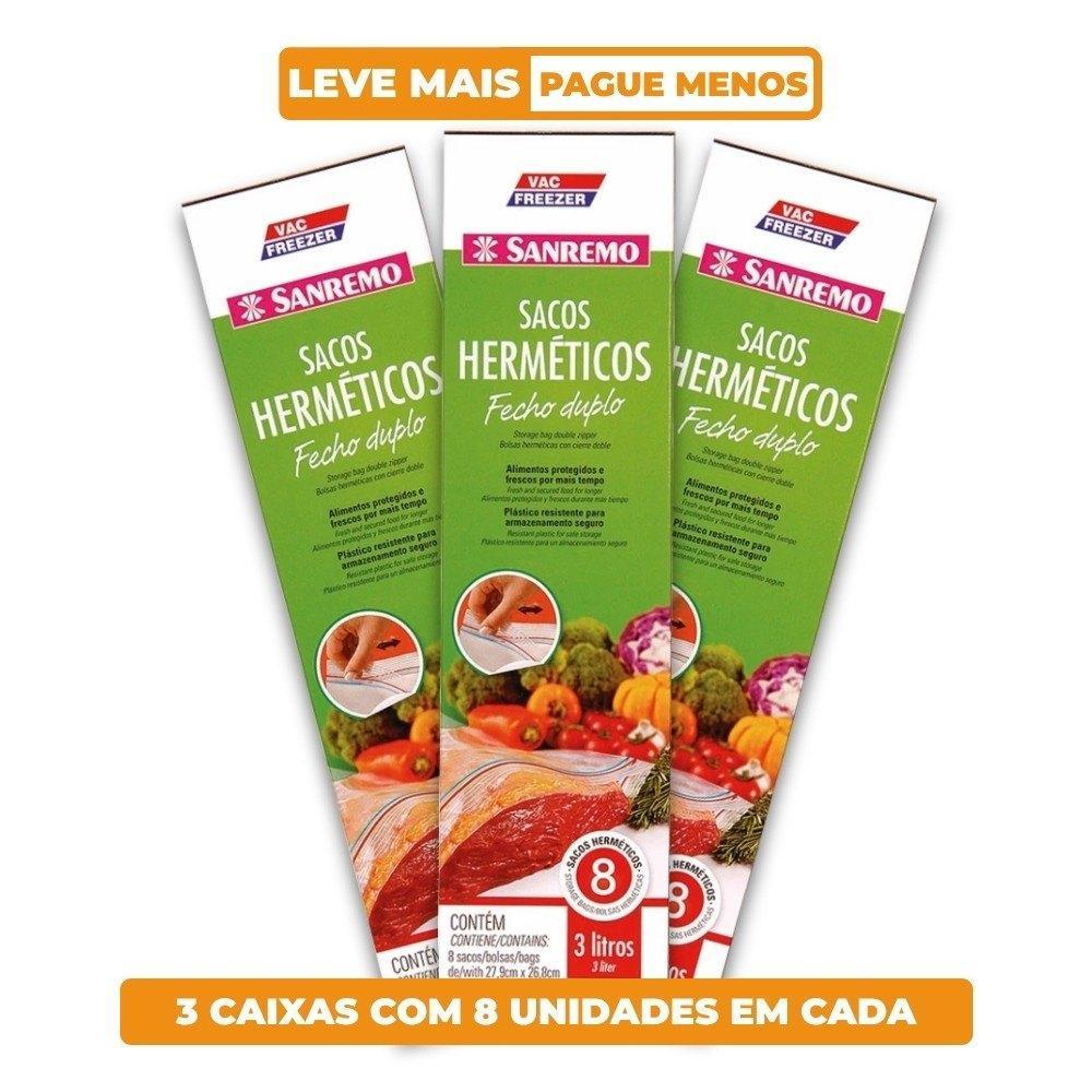 Kit 24 Sacos Plásticos Herméticos Fecho Duplo 3L Vac Freezer Sanremo - 1