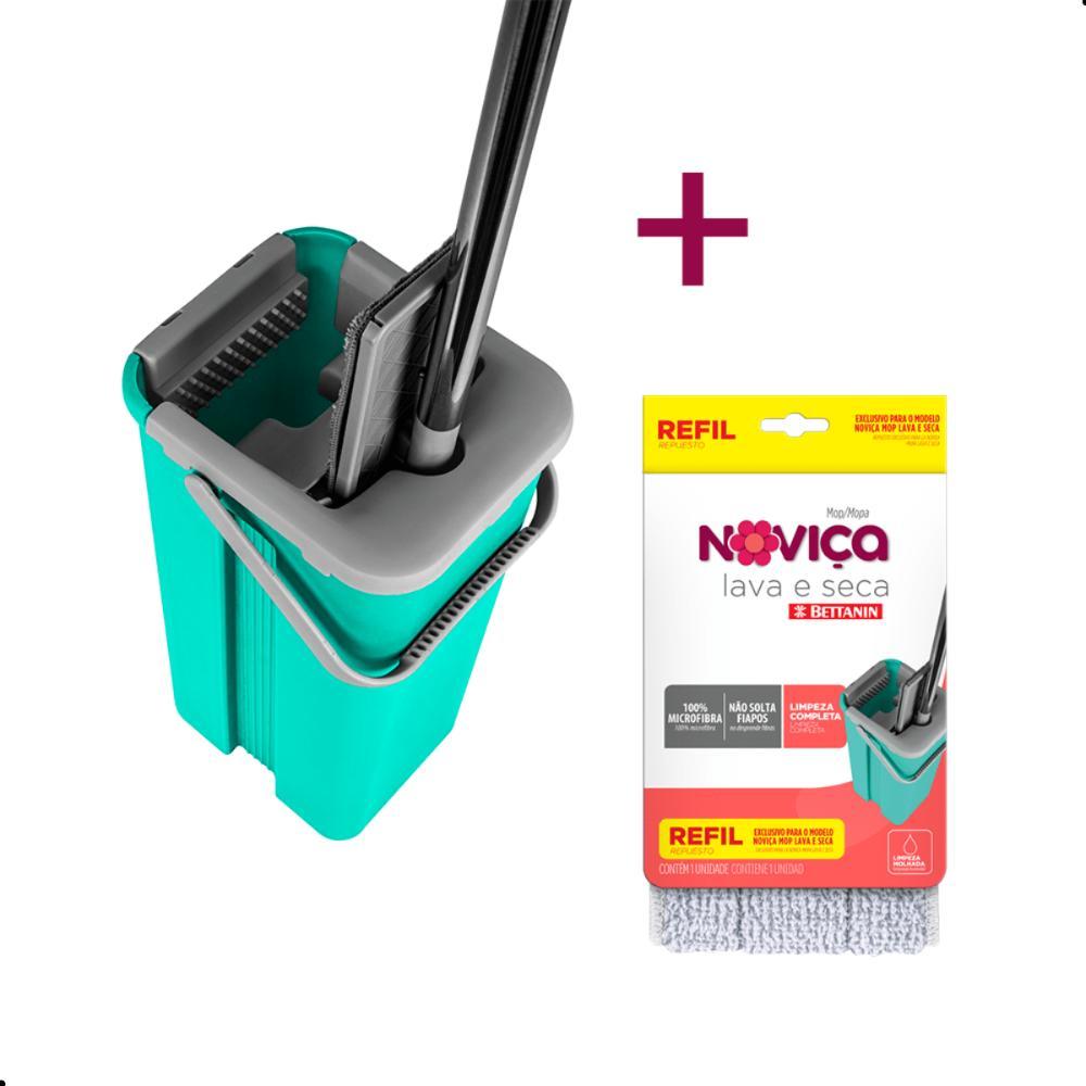Kit Mop Lava e Seca com Cabo e Balde + Refil Extra Noviça - 1