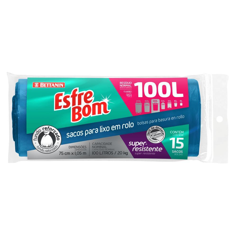 Saco de Lixo em Rolo com Fundo Reforçado Azul 100L EsfreBom Bettanin 15 Unidades - 1