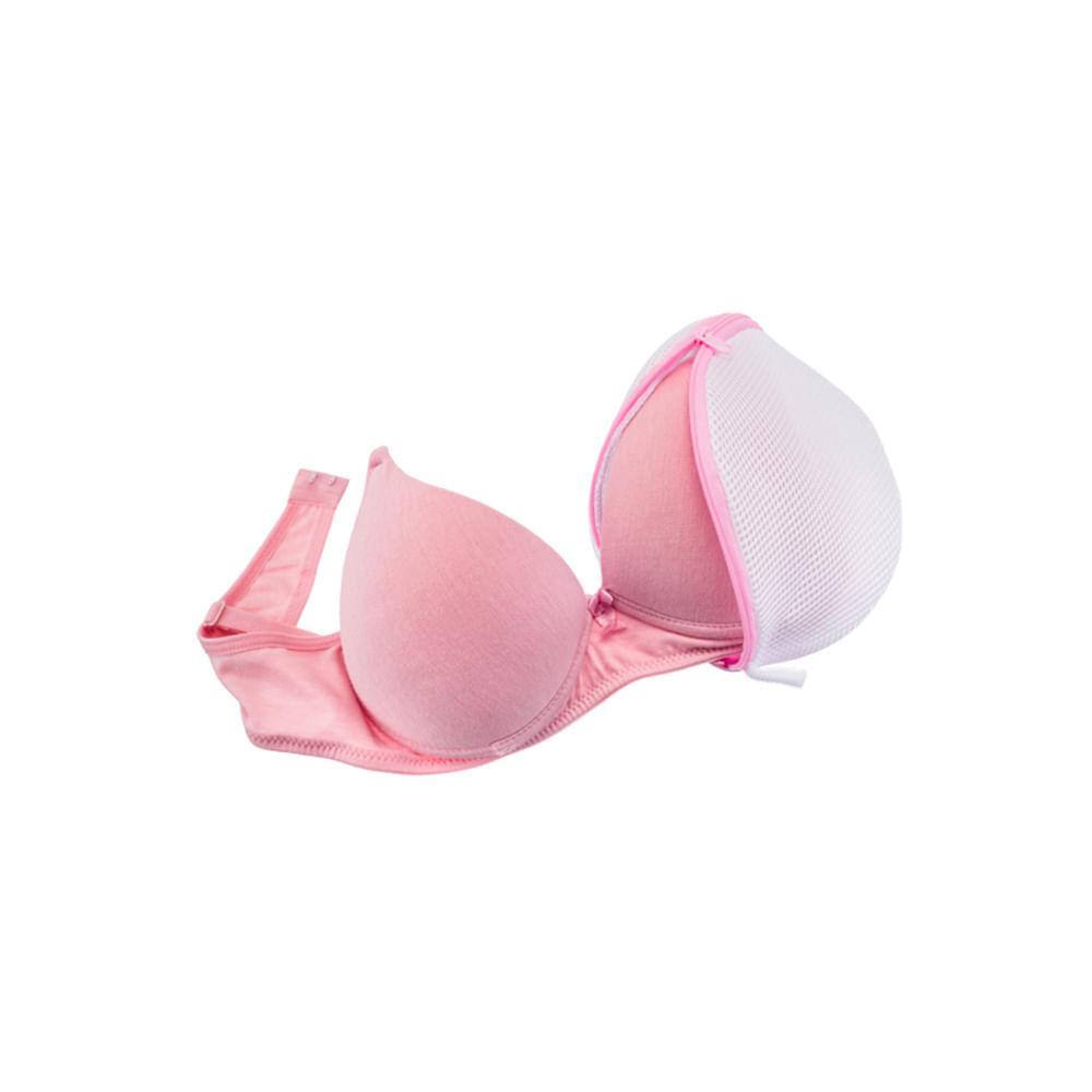 Saco para Lavar Roupa Delicada Sutiã 22x16cm Branco/Rosa Log Ordene - 3