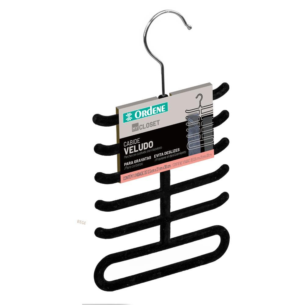 Cabide de Veludo para Gravatas Preto My Closet Ordene - 1