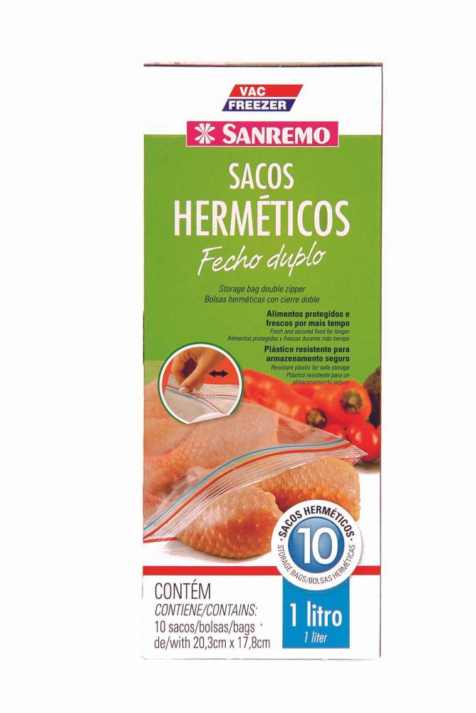 Saco Plástico Hermético Fecho Duplo 1L Vac Freezer Sanremo - 1