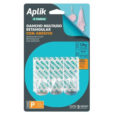 Gancho Adesivo Plástico Retangular Pequeno Cristal Aplik Ordene 3 Peças