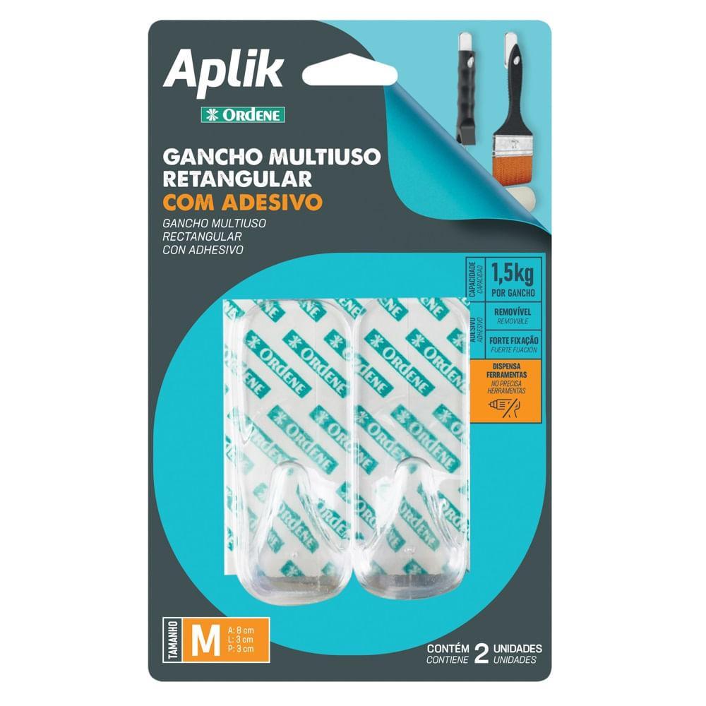 Gancho Adesivo Plástico Retangular Médio Cristal Aplik Ordene 2 Peças - 1