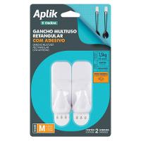 Gancho Adesivo Plástico Retangular Médio Branco Aplik Ordene 2 Peças - 1
