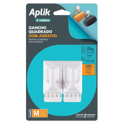 Gancho Adesivo Plástico Quadrado Médio Branco Aplik Ordene 2 Peças